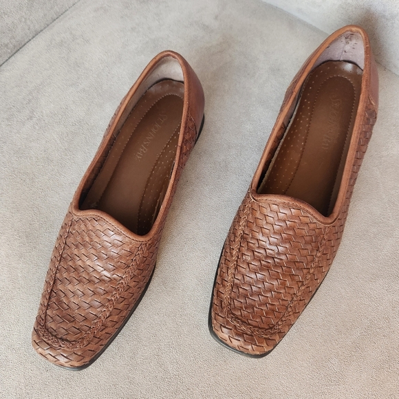 St.Johns Bay loafers 8.5 brown woven leather Muffy flats dressy formal preppy - Picture 8 of 14
